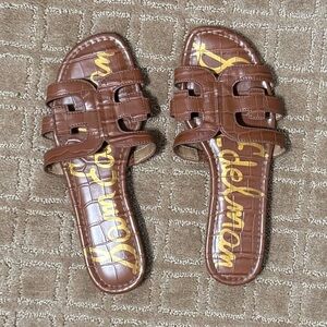 Sam Edelman Bay Slide Sandals in Brown Faux Leather Printed Croc